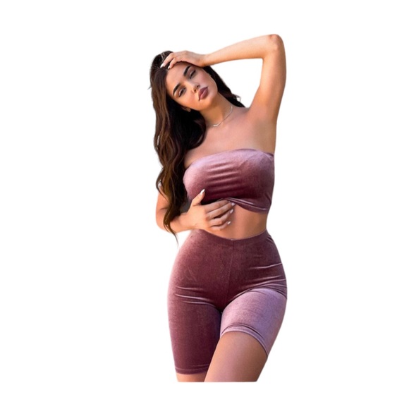 Fashion Nova Pants - New Fashion Nova | mauve pink velour 2 piece set coord set tube top biker shorts